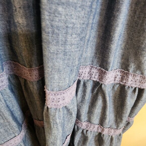 Lands End  Tiered Tank Maxi Smocked Square Neck Prarie Boho Chambray Dobby  3XL - Picture 9 of 11